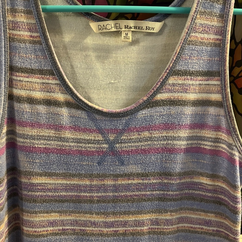 Rachel Roy Womens Tank Dress Purple Striped Sleeveless Fitted Size M - Picture 2 of 6